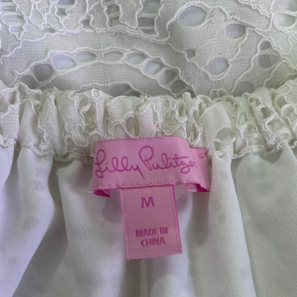 Lilly Pulitzer Off The Shoulder Lace Overlay Dress‎ White Resort Vacation Medium - Picture 4 of 6